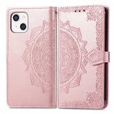 PU Leather Stand Case Wallet Cover with Embossed Mandala Flower for iPhone 13 mini 5.4 inch - TechGearPal