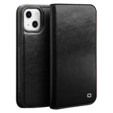 QIALINO For iPhone 13 mini 5.4 inch Top Layer Cowhide Leather All-round Protection Phone Case Stand Shell with Walle - TechGearPal