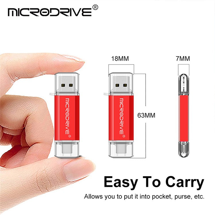 MICRODRIVE 64GB 2-in-1 USB 2.0 / Type-C U-Disk Phone Laptop Computer Flash Disk - TechGearPal