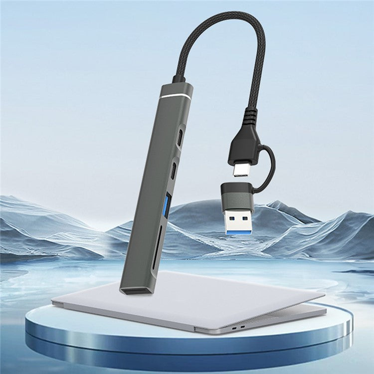 CHB025S USB-C Hub USB-A Multiport Docking Station with USB 2.0, 2xUSB-C SD / TF Card Reader for Laptop / PC - TechGearPal