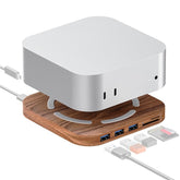 AJM4-H For Mac Mini M4 / M4 Pro Wooden Expansion Dock USB 3.0 Hub Stand with TF / SD Card Reader Base - TechGearPal