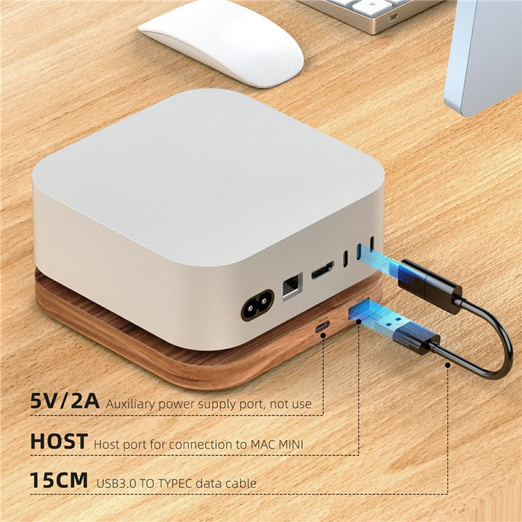 AJM4-H For Mac Mini M4 / M4 Pro Wooden Expansion Dock USB 3.0 Hub Stand with TF / SD Card Reader Base - TechGearPal