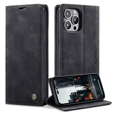 CASEME 013 Series for iPhone 14 Pro 6.1 inch Anti-fall PU Leather Wallet Case Magnetic Auto-absorbed Stand Anti-scratch Phone Cover - TechGearPal