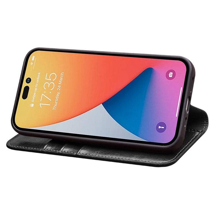 QIALINO For iPhone 14 Pro 6.1 inch Full Protection Phone Case Flip Wallet Cover Stand Shockproof Genuine Leather Phone Shell Card Holder - TechGearPal