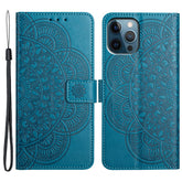 For iPhone 16 Pro Case PU Leather Stand Wallet Phone Cover Mandala Imprinted - TechGearPal
