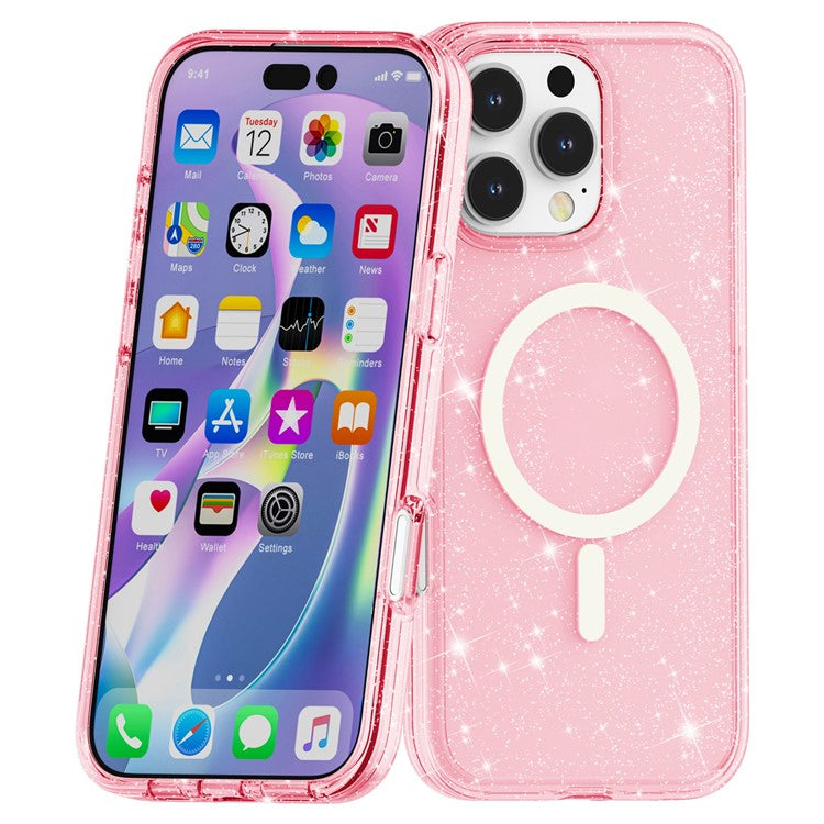 For iPhone 16 Pro Max Case Sparkly Glitter PC+TPU Phone Cover Compatible with MagSaf
