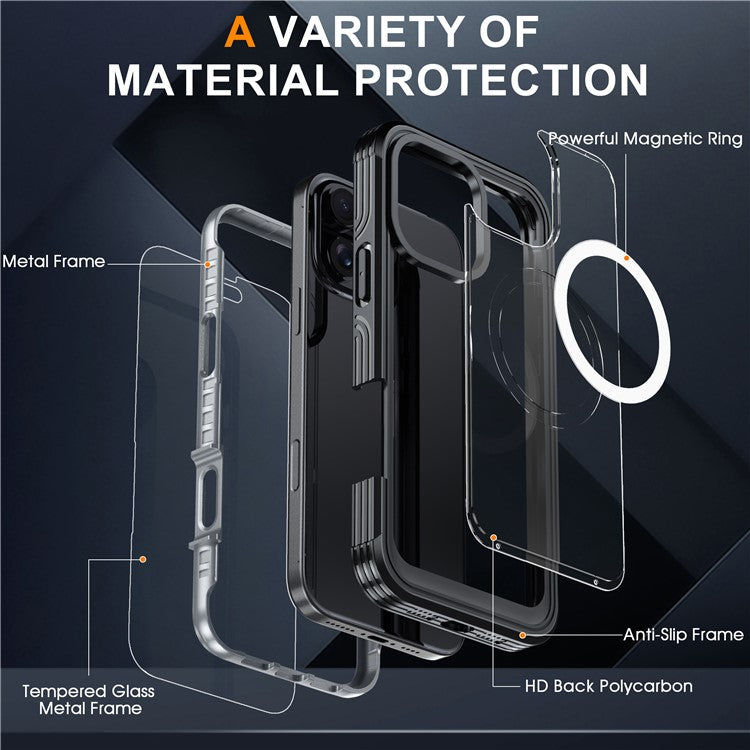 For iPhone 16 Pro Magnetic Case PC + TPU Full Protection Phone Cover with Screen Film - TechGearPal