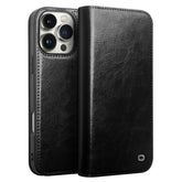 QIALINO For iPhone 16 Pro Case Genuine Cow Leather Phone Cover with Card Holder - TechGearPal