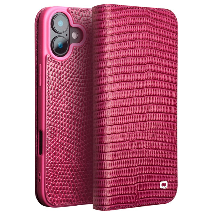 QIALINO For iPhone 16 Plus Wallet Case Crocodile Texture Genuine Cow Leather Anti-Drop Phone Cover - TechGearPal
