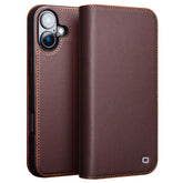 QIALINO For iPhone 16 Plus Stand Case Anti-Drop Genuine Cow Leather Wallet Phone Cove - TechGearPal