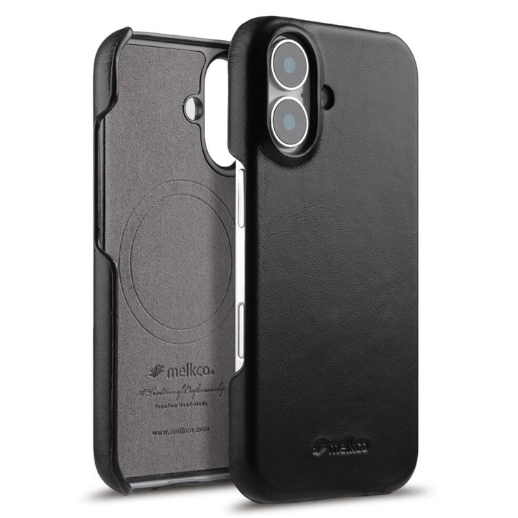 MELKCO For iPhone 16 Plus Case Compatible with MagSafe Waxy Genuine Cow Leather PC Phone Back Cove - TechGearPal