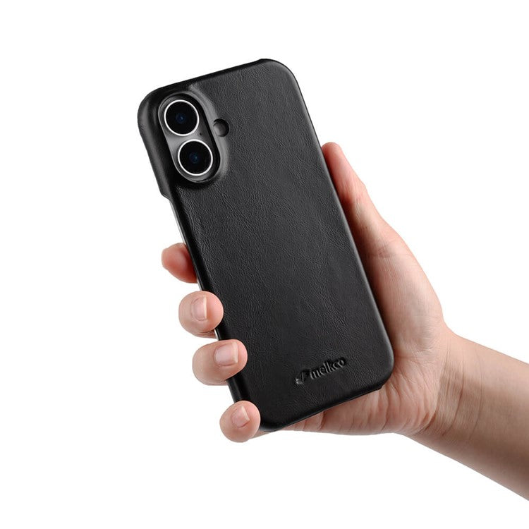 MELKCO For iPhone 16 Plus Case Compatible with MagSafe Waxy Genuine Cow Leather PC Phone Back Cove - TechGearPal