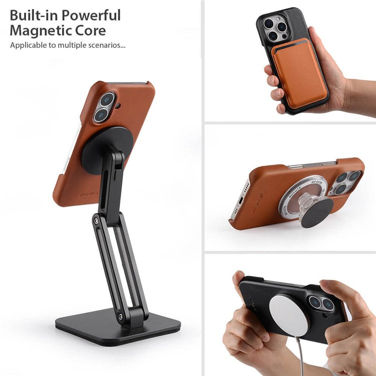 MELKCO For iPhone 16 Plus Case Compatible with MagSafe Waxy Genuine Cow Leather PC Phone Back Cove - TechGearPal
