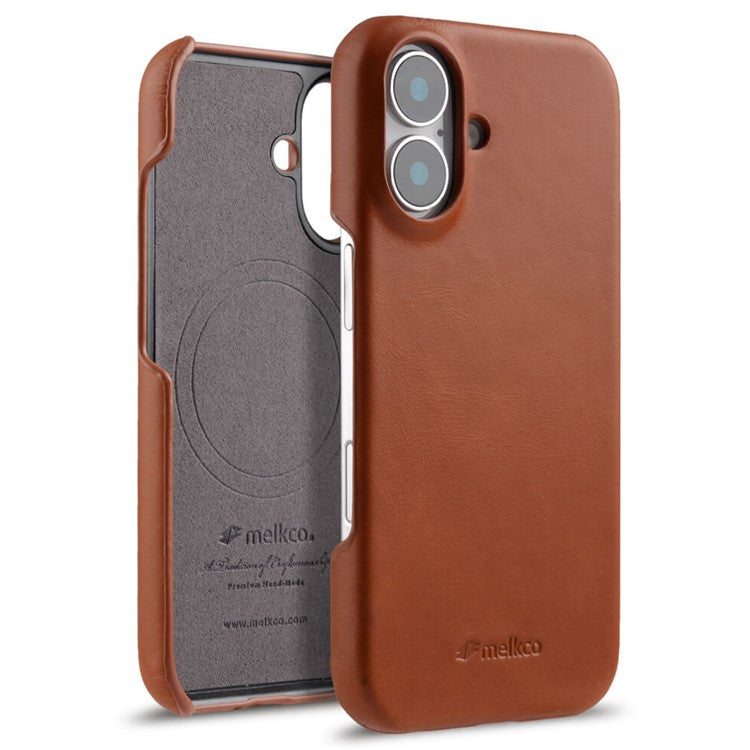 MELKCO For iPhone 16 Plus Case Compatible with MagSafe Waxy Genuine Cow Leather PC Phone Back Cove - TechGearPal