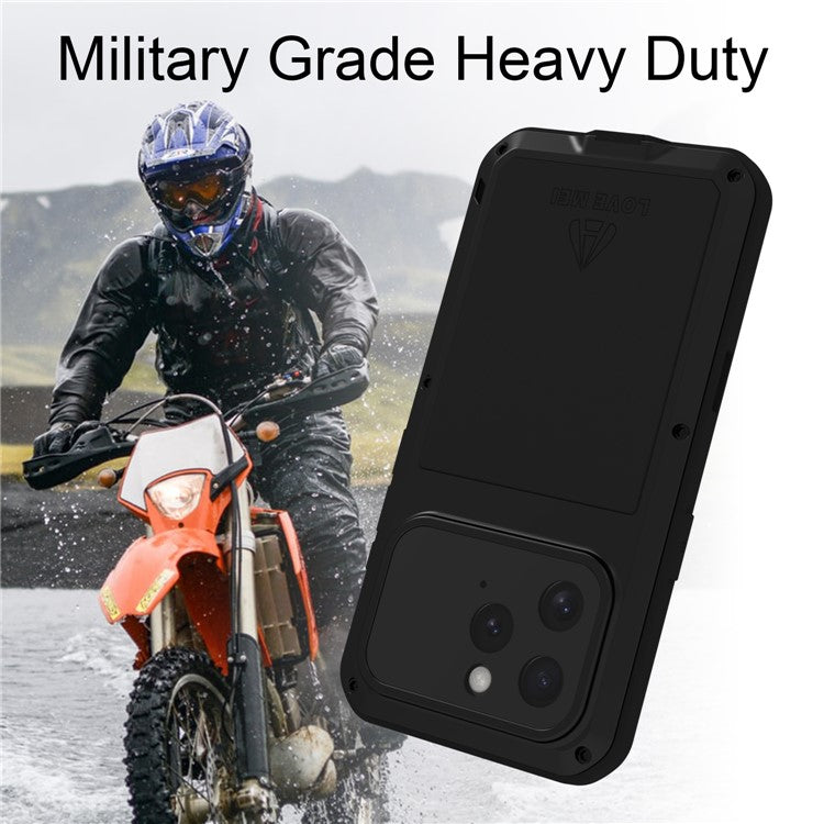 LOVE MEI For iPhone 16 Pro Max Case Tempered Glass Screen Protector Metal+Silicone Phone Cover - TechGearPal