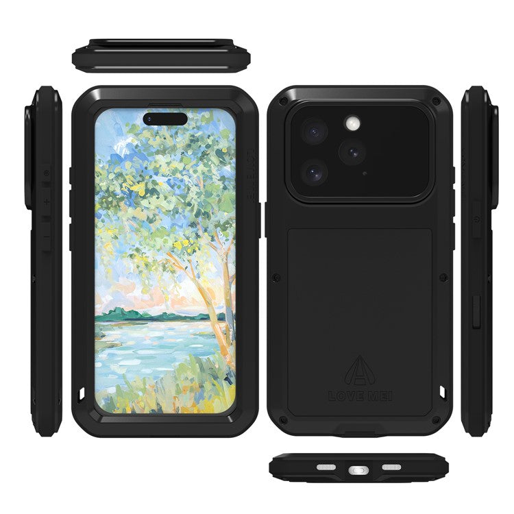 LOVE MEI For iPhone 16 Pro Max Case Tempered Glass Screen Protector Metal+Silicone Phone Cover - TechGearPal