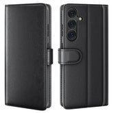 For Samsung Galaxy S25 Case Genuine Split Leather Phone Cover with Wallet Stand - TechGearPal