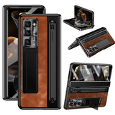 For Samsung Galaxy Z Fold 6 Slim Case Leather+PC Kickstand Phone Cover with Tempered Glass Fil - TechGearPal