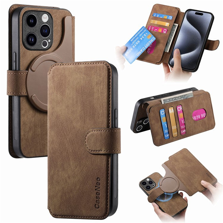 CASENEO MW-03 For iPhone 15 Pro Max Case with Detachable Wallet Leather+TPU Phone Cover - TechGearPal