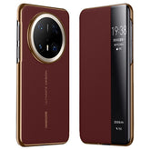 For Huawei Mate 70 Pro+ / Mate 70 Pro Case Genuine Cow Leather View Window Smart Phone Cove - TechGearPal