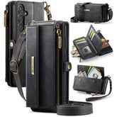 Für Samsung Galaxy S23 FE Hülle CASEME C39 RFID-blockierende Reißverschluss-Brieftasche mit Ständer Lederhülle mit Riemen