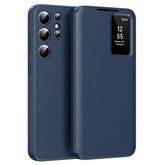 Étui en cuir pour Samsung Galaxy S24 Ultra avec fenêtre transparente et emplacement pour carte