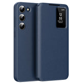 Étui en cuir pour Samsung Galaxy S23 avec fenêtre transparente et emplacement pour carte