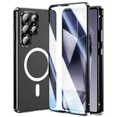 For Samsung Galaxy S25 Ultra Magnetic Case Tempered Glass + Matte PC Phone Cover with Metal Frame