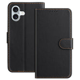 For iPhone 16 Plus Leather Case Wallet Stand Solid Color Anti Drop Phone Cover