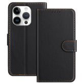 For iPhone 16 Pro Leather Case Wallet Stand Solid Color Anti Drop Phone Cover