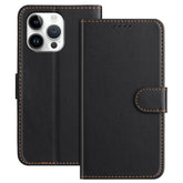 For iPhone 16 Pro Max Leather Case Wallet Stand Solid Color Anti Drop Phone Cover