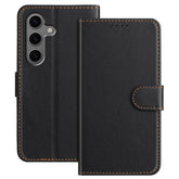 For Samsung Galaxy S25+ Leather Case Wallet Stand Solid Color Anti Drop Phone Cover - TechGearPal