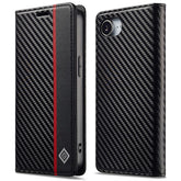 LC.IMEEKE For iPhone 16e Case Carbon Fiber Texture Phone Cover Stand Card Holder - TechGearPal