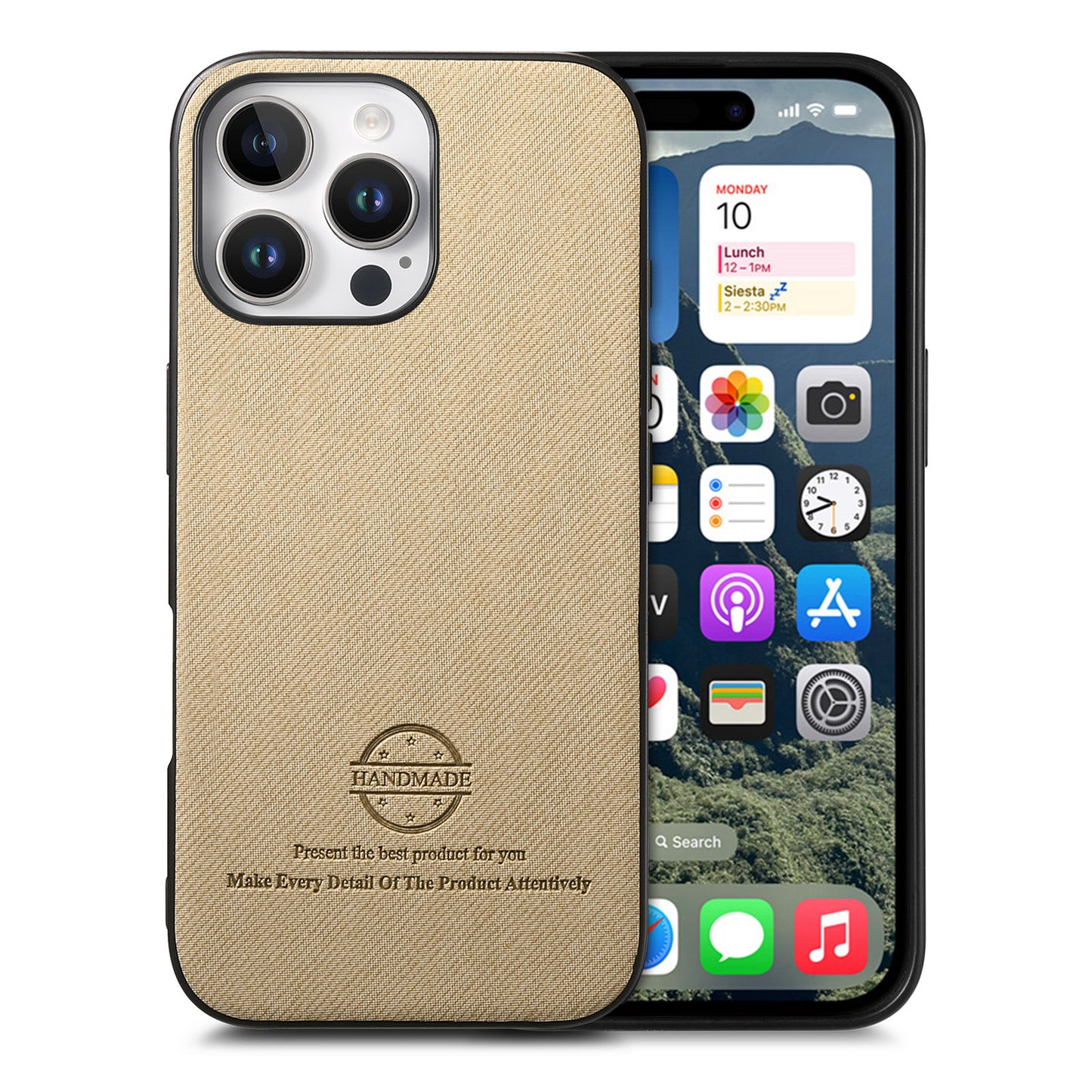 For iPhone 16 Pro Max Leather Phone Back Cover with Cloth Textur