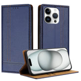 For iPhone 16 Pro Case L-Shaped Grid Pattern Leather Stand Phone Cover with Card Slots