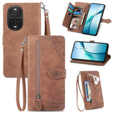 Étui portefeuille à fermeture éclair avec sangle pour Huawei Nova 13 Pro 5G, motif floral, en cuir PU