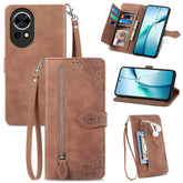 Für Huawei nova 13 5G Reißverschluss-Brieftaschenhülle mit Riemen Blumenaufdruck PU-Leder-Telefonabdeckung