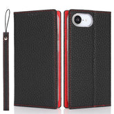 For iPhone 16e Wallet Case Genuine Cow Leather Phone Cover Litchi Texture - TechGearPal