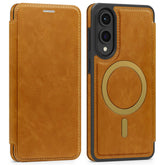 Für Samsung Galaxy S25 Edge Hülle Kompatibel mit MagSafe RFID-blockierendem Kartenhalter Leder-Telefonabdeckung