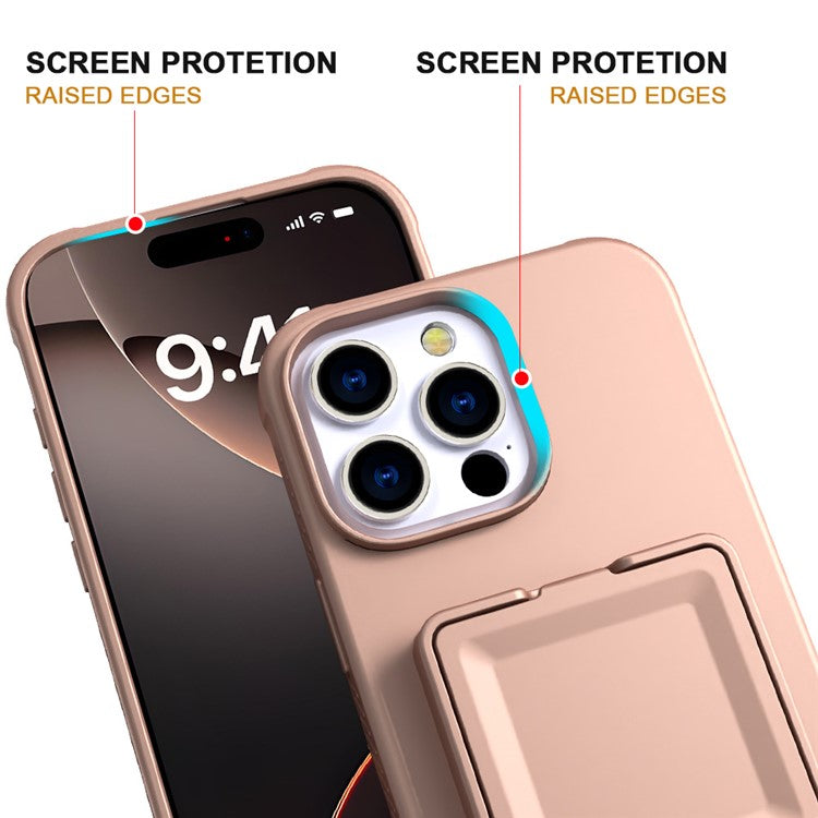 For iPhone 16 Pro Max Case Skin-Touch Card Holder TPU + PC Phone Cover with Mirror Kickstand - TechGearPal