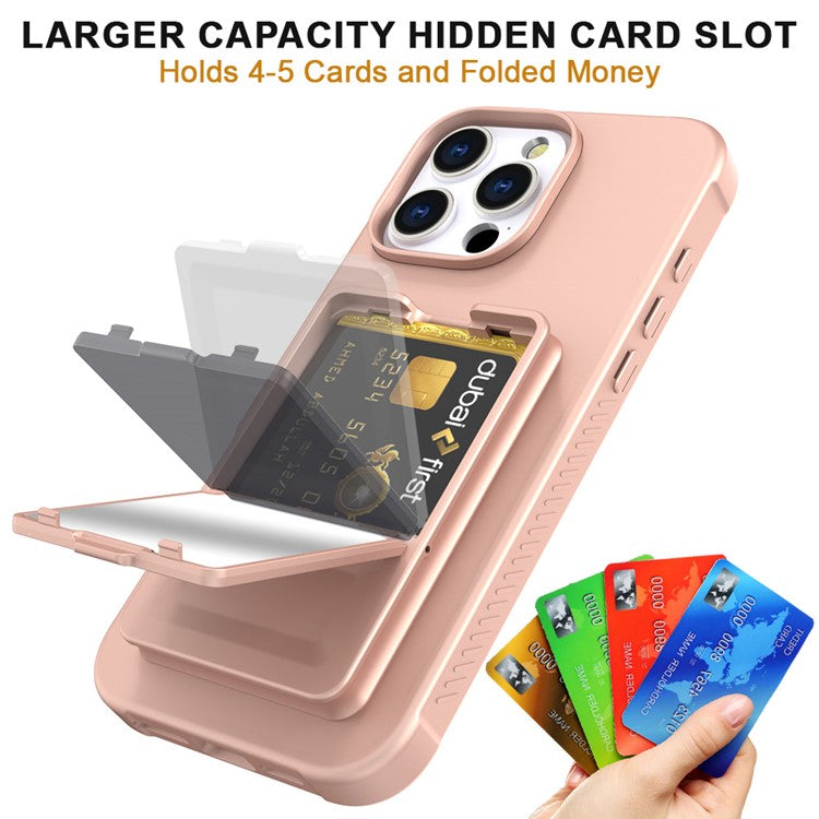 For iPhone 16 Pro Max Case Skin-Touch Card Holder TPU + PC Phone Cover with Mirror Kickstand - TechGearPal