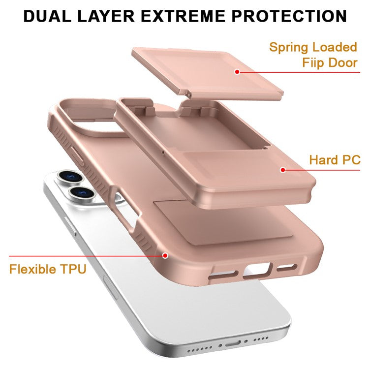 For iPhone 16 Pro Max Case Skin-Touch Card Holder TPU + PC Phone Cover with Mirror Kickstand - TechGearPal