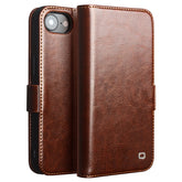 QIALINO For iPhone 16e Wallet Case Genuine Cow Leather Flip Cover Magnetic Clasp Full Protection - TechGearPal