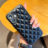 For iPhone 16 Case Rhombus Stitching PU Leather + TPU Shockproof Phone Cover - TechGearPal