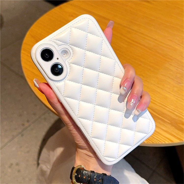 For iPhone 16 Case Rhombus Stitching PU Leather + TPU Shockproof Phone Cover - TechGearPal