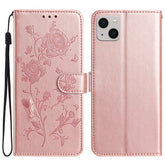 For iPhone 14 Wallet Case Rose Pattern Imprinted Leather Flip Stand Phone Cover - TechGearPal