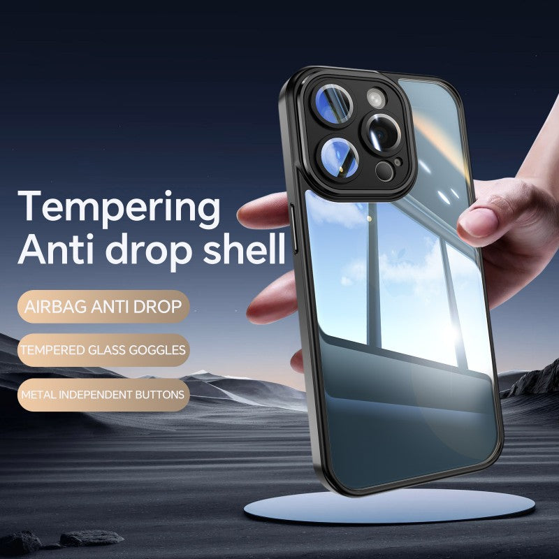 For iPhone 15 Pro Max TPU Case WANLONFENG Drop-proof Clear Phone Cover with 2Pcs Tempered Glass Film - TechGearPal