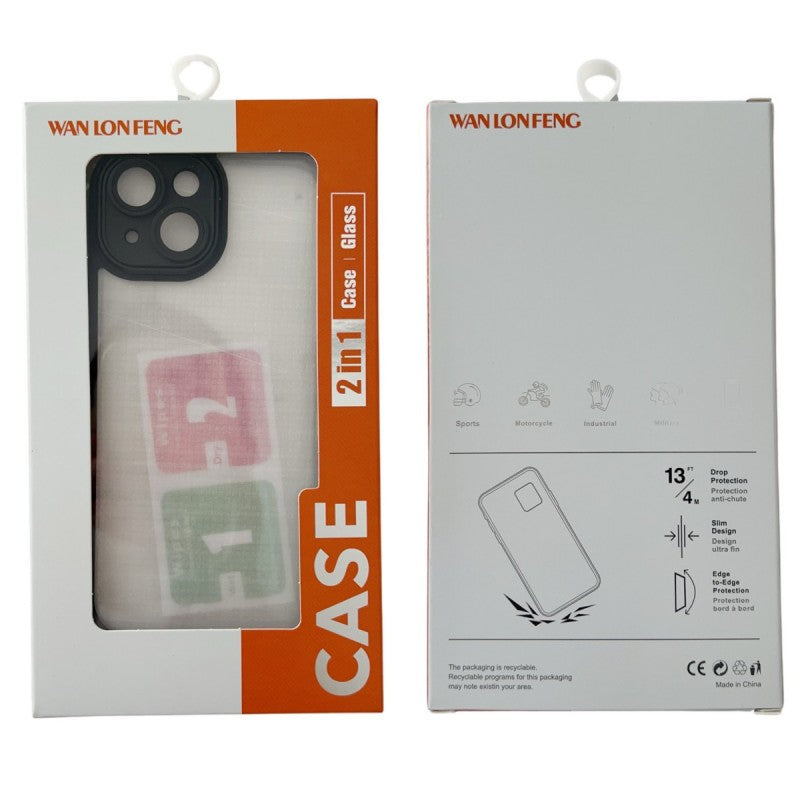 For iPhone 15 Pro Max TPU Case WANLONFENG Drop-proof Clear Phone Cover with 2Pcs Tempered Glass Film - TechGearPal
