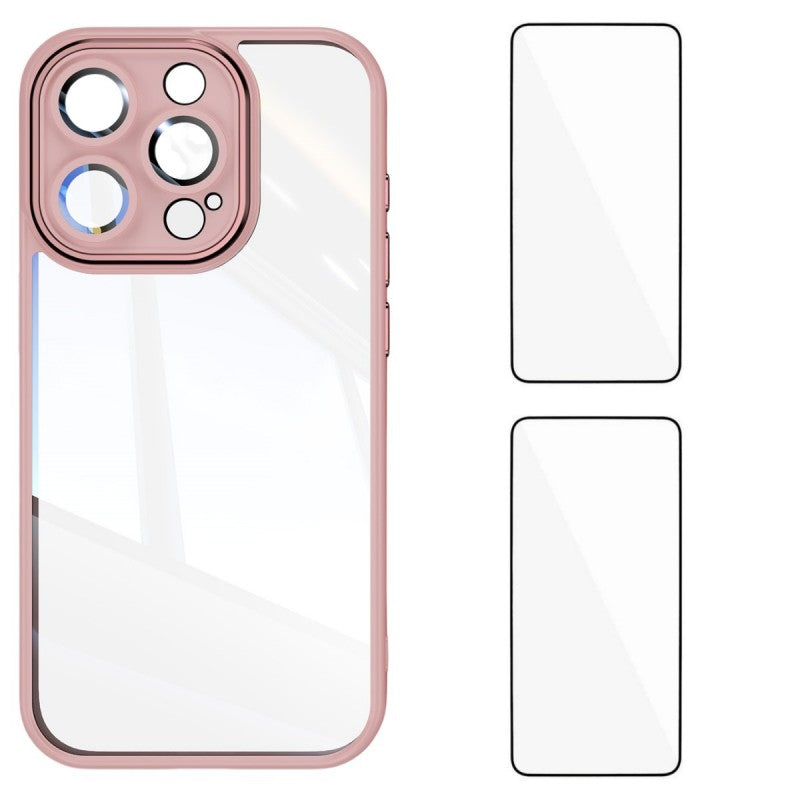 For iPhone 15 Pro Max TPU Case WANLONFENG Drop-proof Clear Phone Cover with 2Pcs Tempered Glass Film - TechGearPal