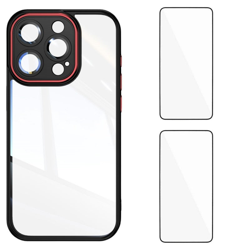 For iPhone 15 Pro Max TPU Case WANLONFENG Drop-proof Clear Phone Cover with 2Pcs Tempered Glass Film - TechGearPal